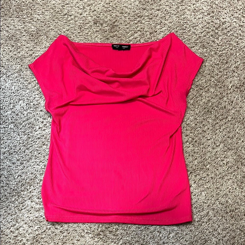 Hot Pink Draped Short Sleeve Blouse